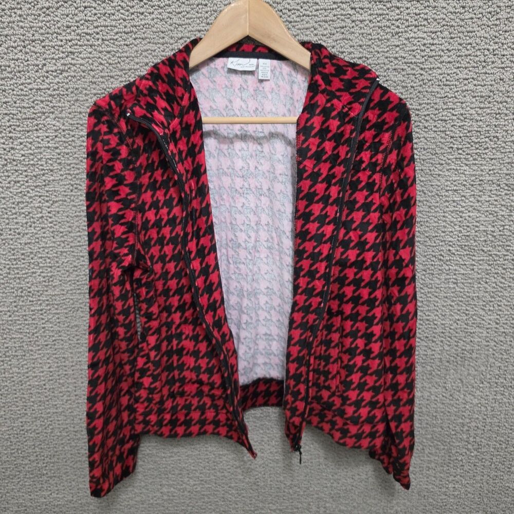 KIM ROGERS WOMEN'S Red Black Houndstooth Zip Front Jacket Size PM